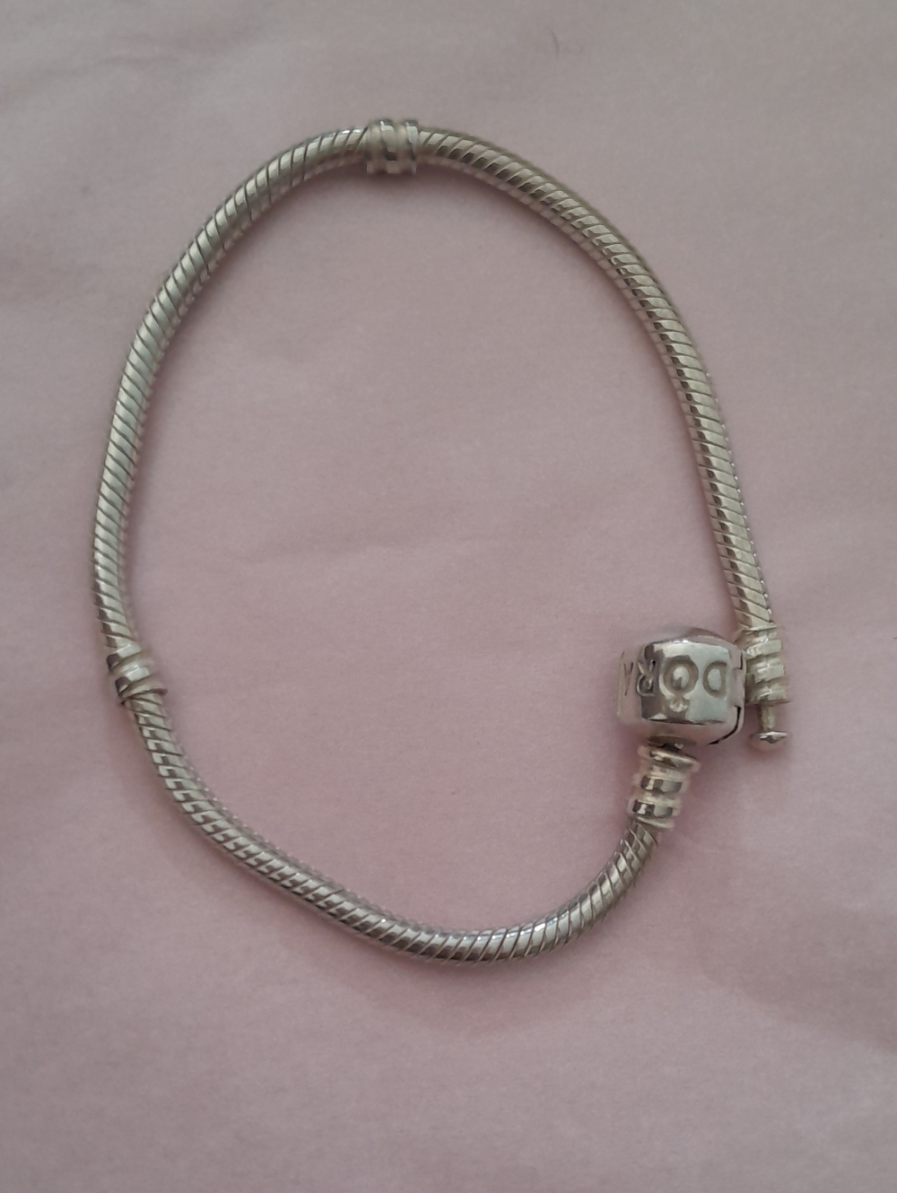 Pandora Silver Snake Chain Bracelet with Logo Clasp